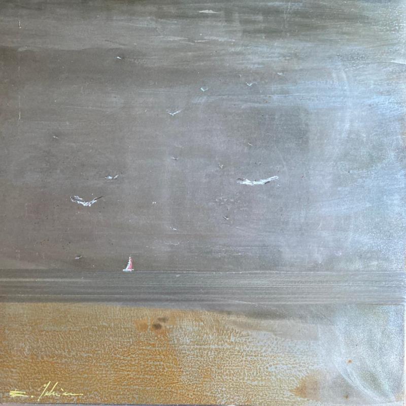 Painting Temps gris plage du Lido by Mahieu Bertrand | Painting Raw art Landscapes Marine Metal