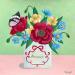 Gemälde Amour fleurs avec papillon von Sally B | Gemälde Naive Kunst Stillleben Acryl