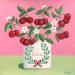 Peinture Cerises avec fleurs par Sally B | Tableau Art naïf Natures mortes Acrylique