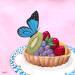 Gemälde Tarlette aux fruit avec papillon von Sally B | Gemälde Naive Kunst Stillleben Acryl