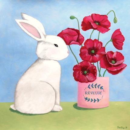 Painting Lapin et coquelicot by Sally B | Painting Naive art Acrylic Animals