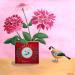 Peinture Belle journée oiseau et fleurs par Sally B | Tableau Art naïf Animaux Acrylique