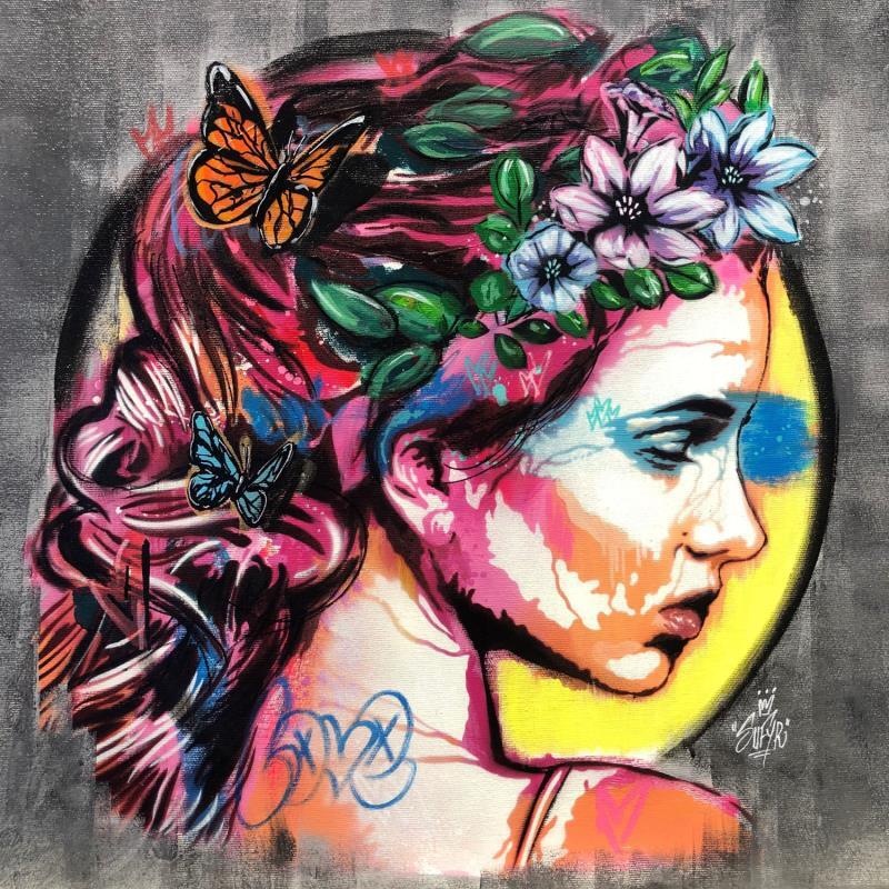 Gemälde La femme au papillons von Sufyr | Gemälde Street art Graffiti Posca