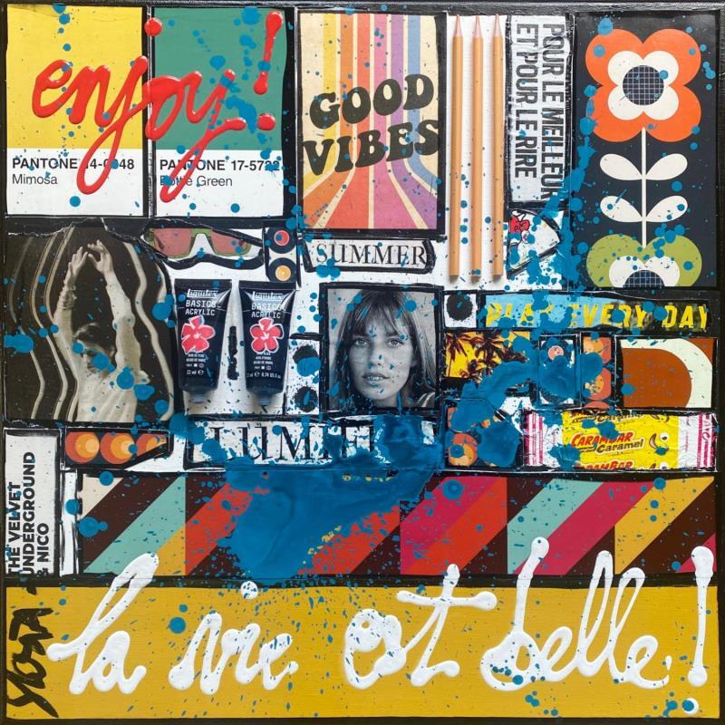 Painting Enjoy, la vie est belle ! by Costa Sophie | Painting Pop art Acrylic, Gluing, Upcycling