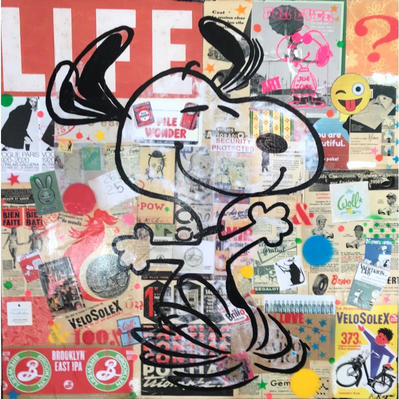 Painting Snoopy happy vintage by Kikayou | Painting Pop-art Pop icons Graffiti Acrylic Gluing
