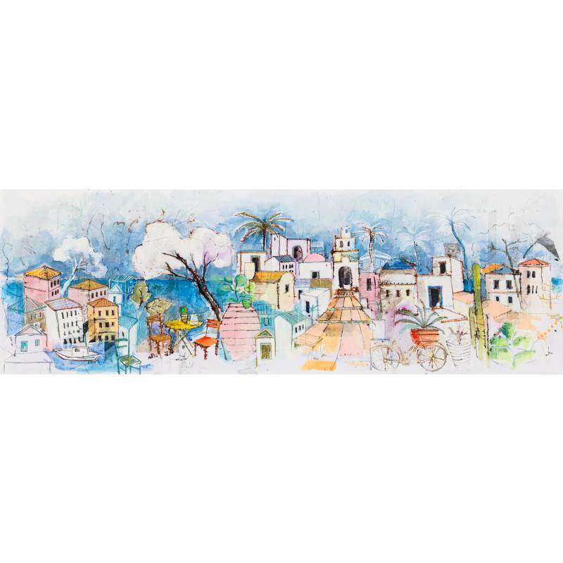 Gemälde La calade von Colombo Cécile | Gemälde Figurativ Acryl, Aquarell, Collage, Pastell, Tinte Landschaften, Marine, Natur