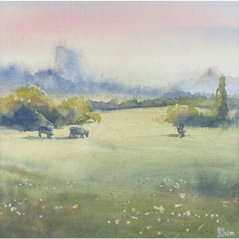 Painting Morning in the Mountains by Lida Khomykova | Painting Figurative Watercolor