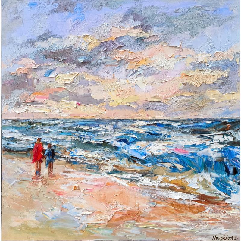 Painting Coucher de soleil sur la mer by Novokhatska Olga | Painting Figurative Oil Life style, Nature