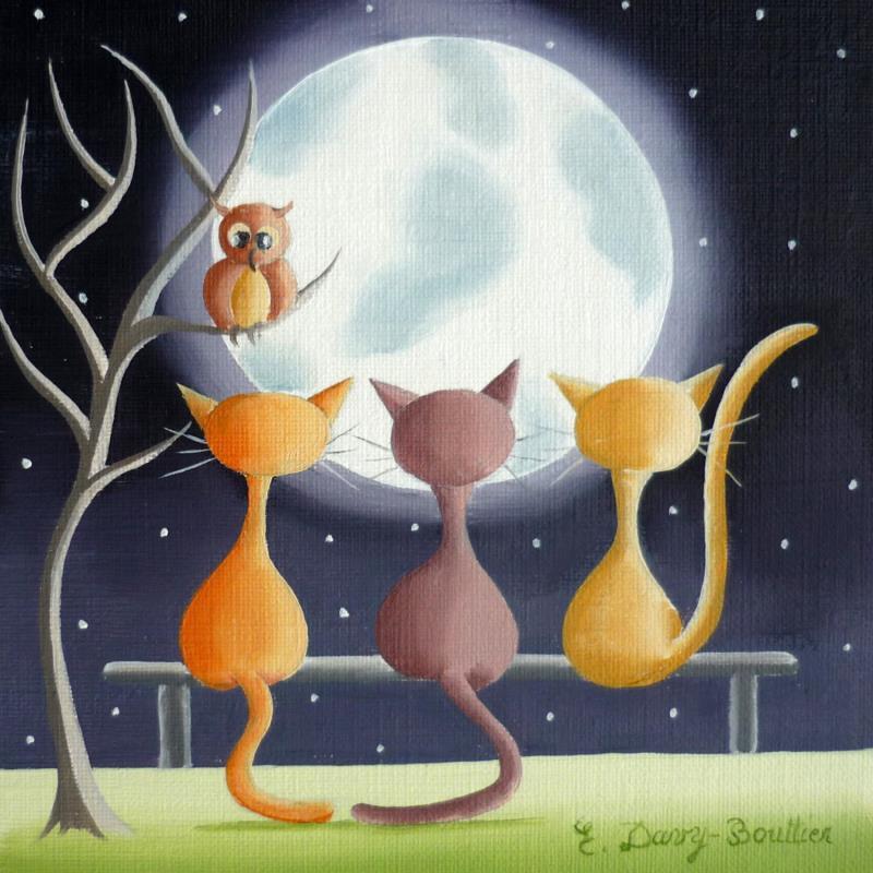 Painting Rendez-vous sous la Lune  by Davy Bouttier Elisabeth | Painting Naive art Oil