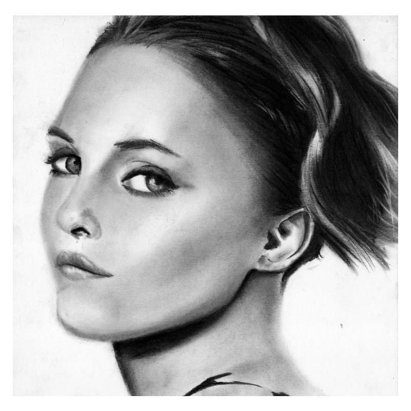 Painting Vanessa Paradis by Stoekenbroek Denny | Painting Figurative Black & White Charcoal