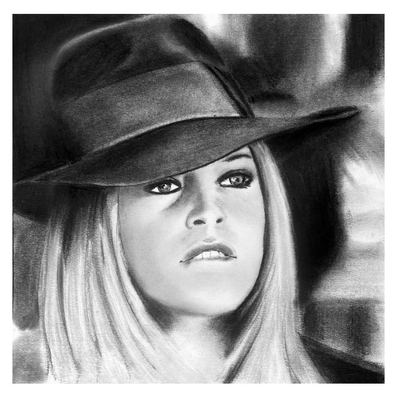 Painting Brigitte Bardot by Stoekenbroek Denny | Painting Figurative Black & White Charcoal