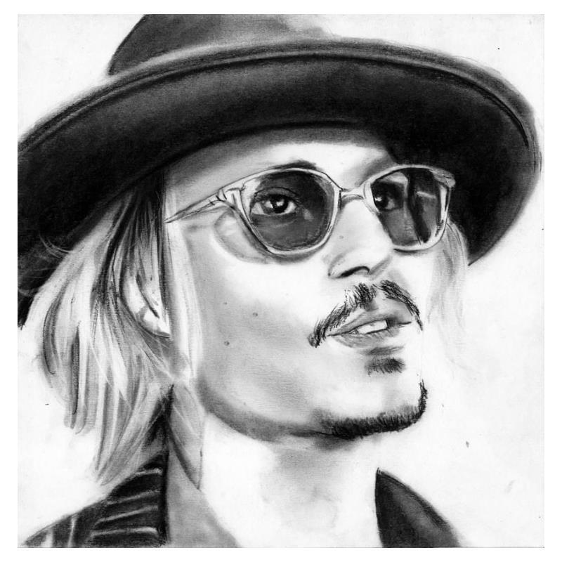 Gemälde Johnny Depp von Stoekenbroek Denny | Gemälde Figurativ Zeichenkohle Pop-Ikonen, Schwarz & Weiß