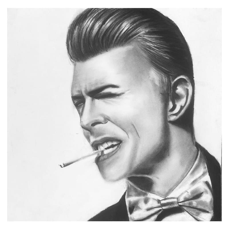 Peinture David Bowie par Stoekenbroek Denny | Tableau Figuratif Fusain Noir & blanc
