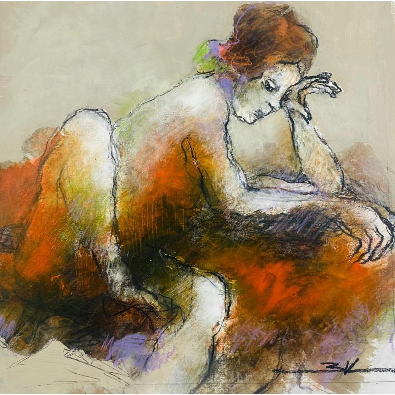 Painting Mes pensées s'envolent by Kerbastard Béatrice | Painting Figurative Nude Oil Acrylic Pastel Charcoal