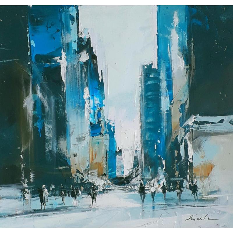 Painting CITY BLUE by Poumelin Richard | Painting Figurative Urban Oil Acrylic