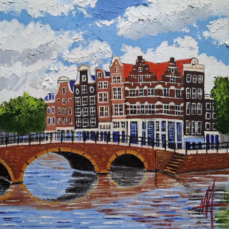 Painting Brouwersgracht, windy day by De Jong Marcel | Painting Figurative Oil Urban