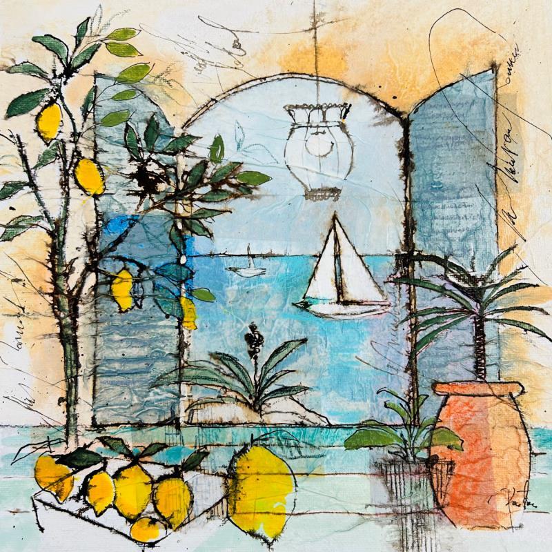 Painting Le repaire sur la Méditerranée by Colombo Cécile | Painting Figurative Acrylic, Gluing, Ink, Pastel, Watercolor Life style, Marine, Nature