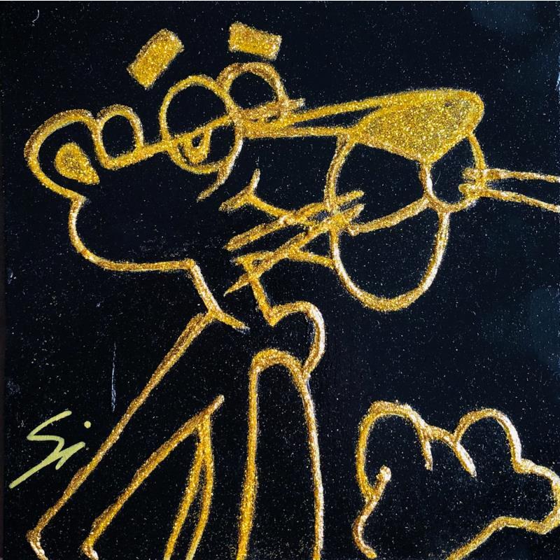 Gemälde PINK PANTHER IN GOLD von Mestres Sergi | Gemälde Pop-Art Pop-Ikonen Graffiti Acryl