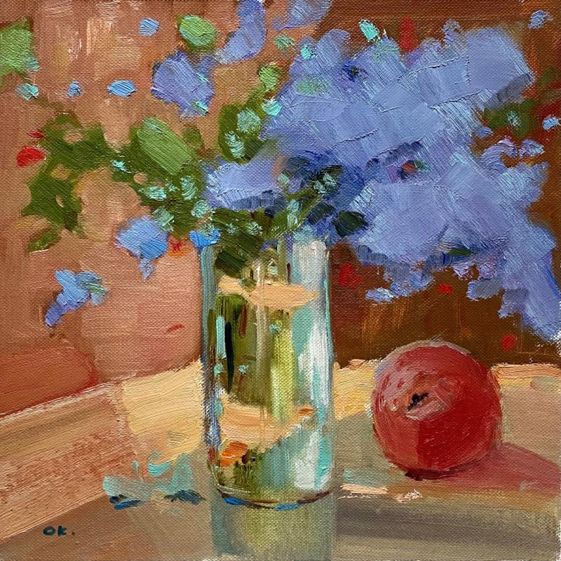 Painting Blue flowers 2 by Korneeva Olga | Painting Impressionism Still-life Oil