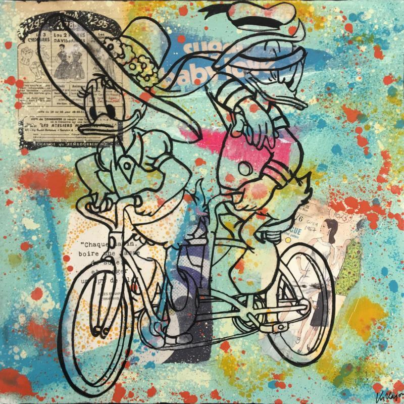 Gemälde Daisy and Donald von Kikayou | Gemälde Pop-Art Kino Pop-Ikonen Tiere Graffiti Acryl Collage