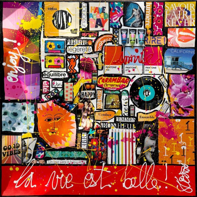 Peinture Enjoy, la vie est belle ! par Costa Sophie | Tableau Pop-art Acrylique, Collage, Upcycling