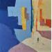 Peinture La femme en bleu par Tomàs | Tableau Abstrait Urbain Scènes de vie Huile