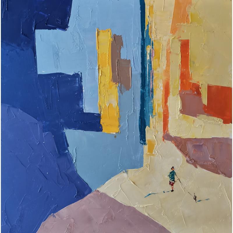 Peinture La femme en bleu par Tomàs | Tableau Abstrait Huile Scènes de vie, Urbain