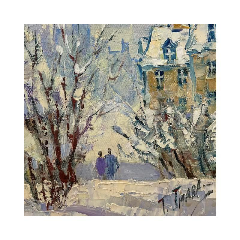 Peinture Paris, ha nevado par Jmara Tatiana | Tableau Figuratif Huile Paysages, Scènes de vie, Urbain