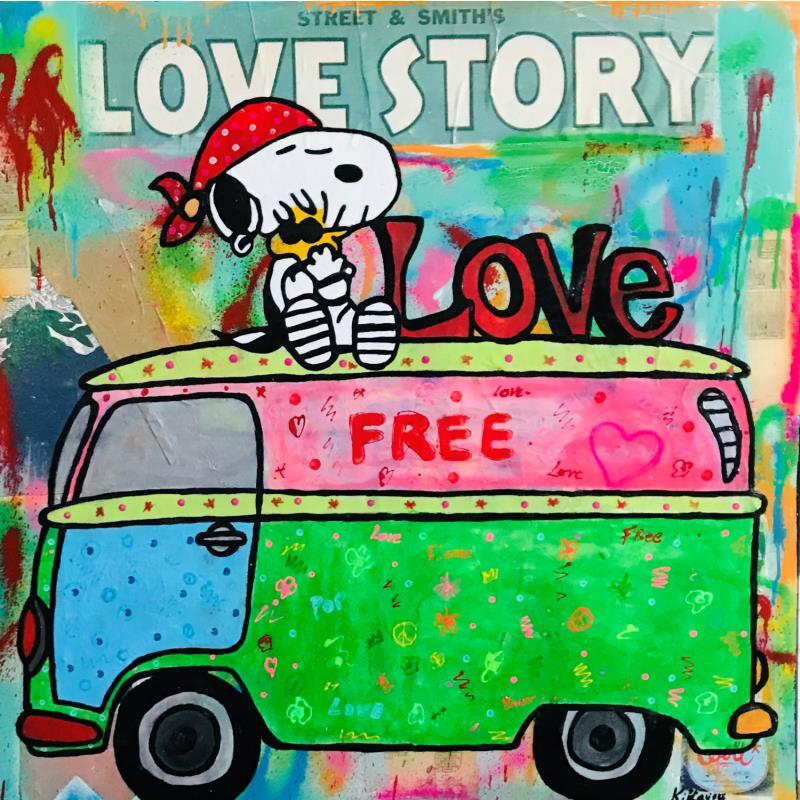 Gemälde Snoopy van love von Kikayou | Gemälde Pop-Art Pop-Ikonen Graffiti Acryl Collage