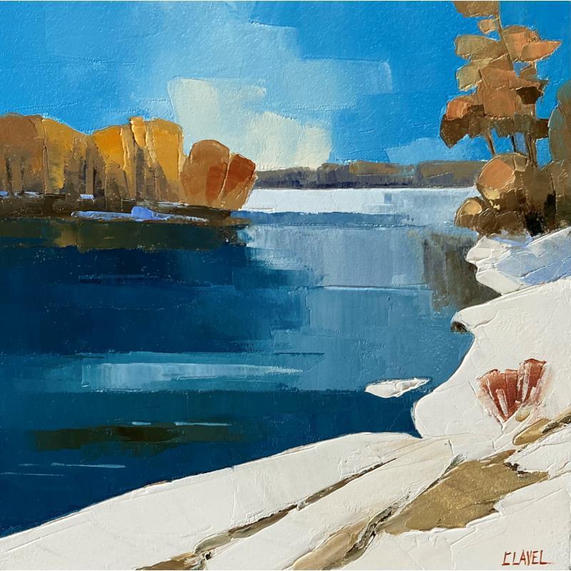 Peinture Les rives enneigées  par Clavel Pier-Marion | Tableau Impressionnisme Paysages Bois Huile