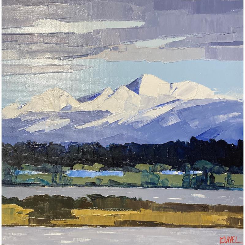 Peinture Montagne enneigée  par Clavel Pier-Marion | Tableau Impressionnisme Bois, Huile Paysages