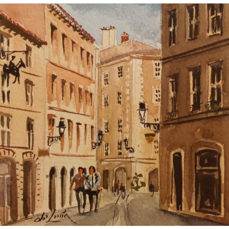 Peinture Se promener dans Lyon par De León Lévi Marcelo | Tableau Figuratif Urbain Aquarelle