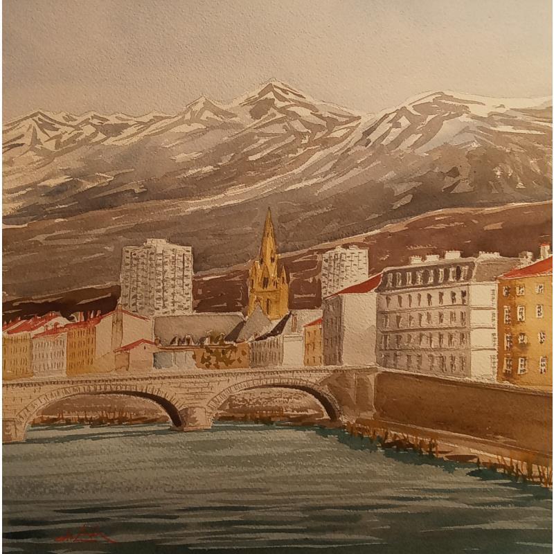 Gemälde Montagnes gardant la Ville  von De León Lévi Marcelo | Gemälde Figurativ Urban Aquarell