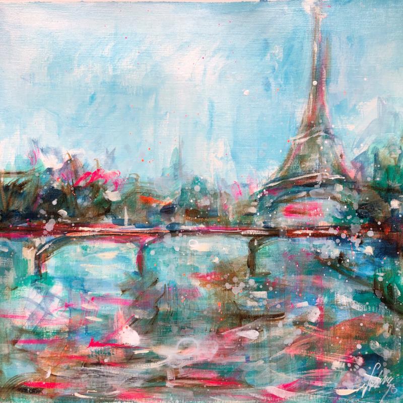 Painting Seine bleue  by Solveiga | Painting Figurative Acrylic Landscapes, Urban