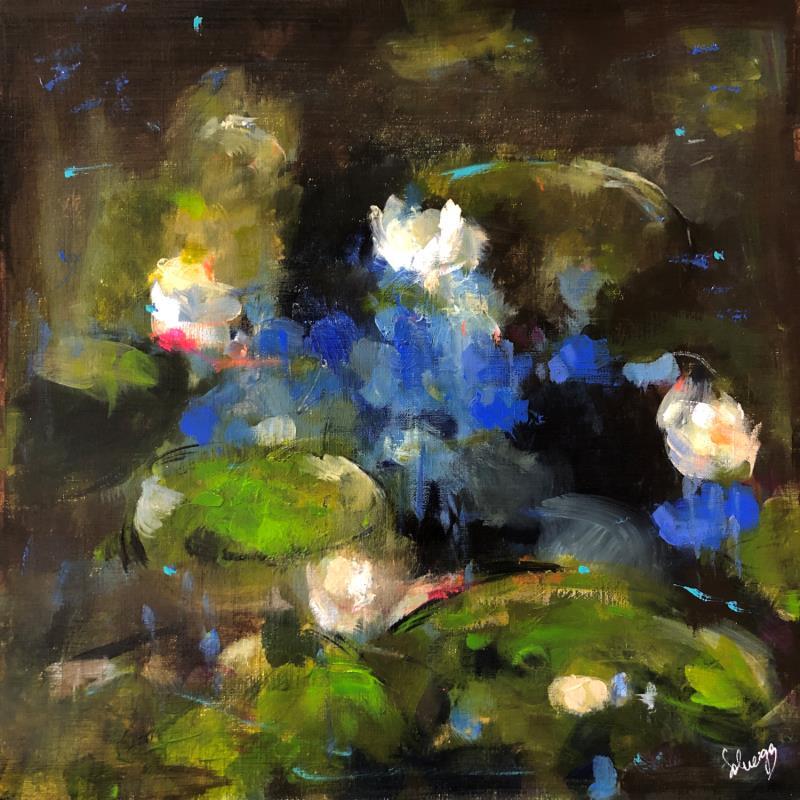 Painting Fleurs blanches dans l’eau  by Solveiga | Painting Impressionism Acrylic Landscapes, Nature