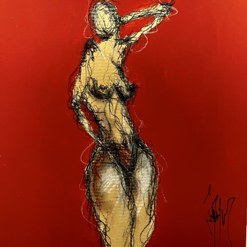 Painting Clara by Sahuc François | Painting Figurative Acrylic, Pastel Minimalist, Nude, Pop icons