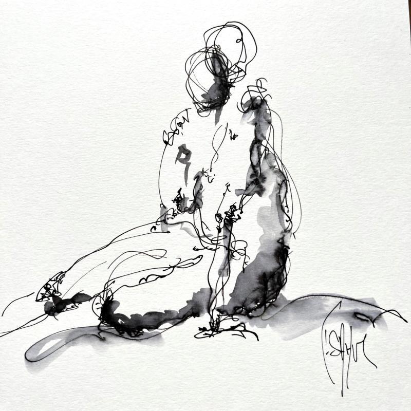 Painting Léonie by Sahuc François | Painting Figurative Ink, Watercolor Minimalist, Nude, Pop icons