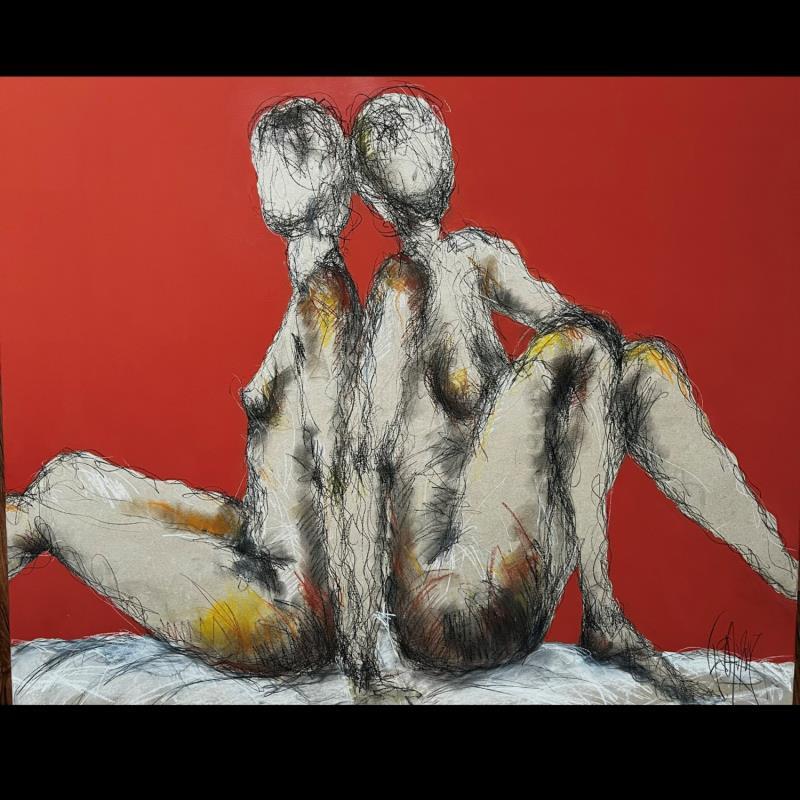 Painting Louise et Julie by Sahuc François | Painting Figurative Nude Minimalist Acrylic Pastel