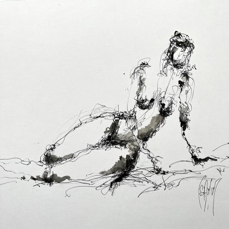 Painting Natalia 2  by Sahuc François | Painting Figurative Nude Minimalist Acrylic Ink