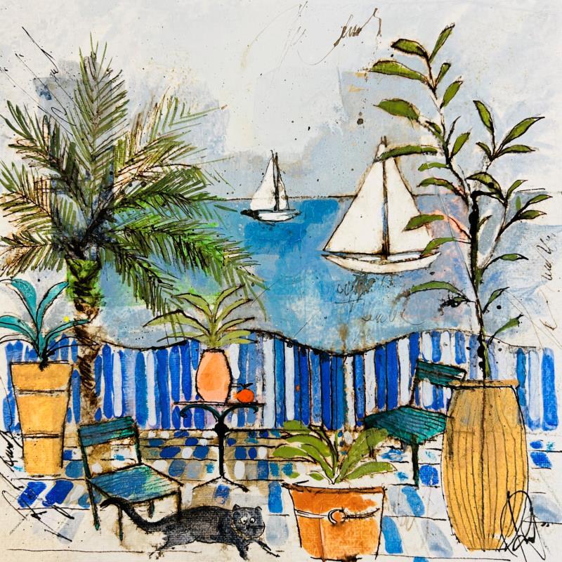 Painting L'Art de vivre en bord de mer by Colombo Cécile | Painting Figurative Acrylic, Gluing, Ink, Pastel, Watercolor Landscapes, Nature