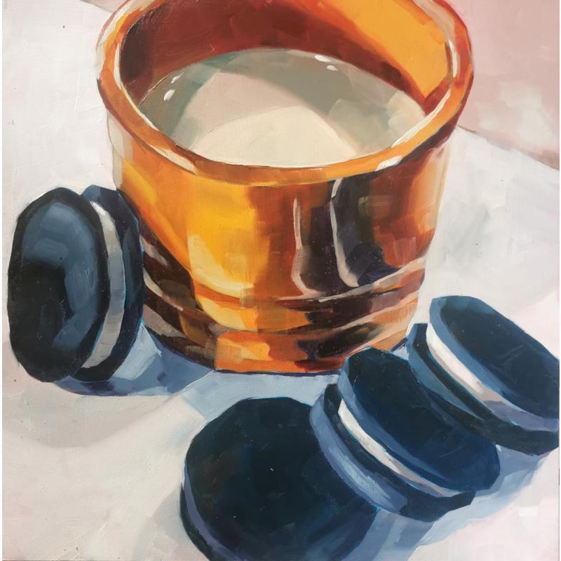 Painting oreos and milk by Ulrich Julia | Painting Figurative Still-life Oil