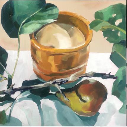 Peinture milk and pear par Ulrich Julia | Tableau Figuratif Huile Natures mortes