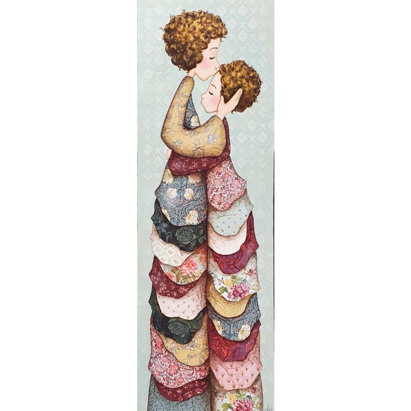 Gemälde Edith et Suzanne von Blais Delphine | Gemälde Naive Kunst Acryl, Collage Porträt