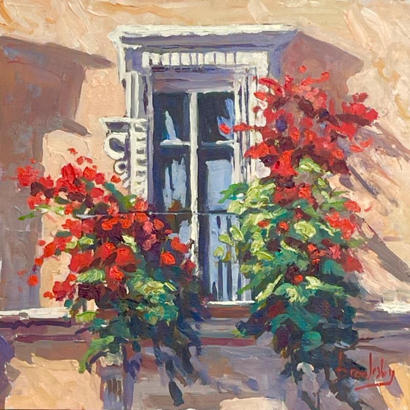 Peinture Flowery balcony: Chez Sylvie  par Brooksby | Tableau Figuratif Huile Architecture