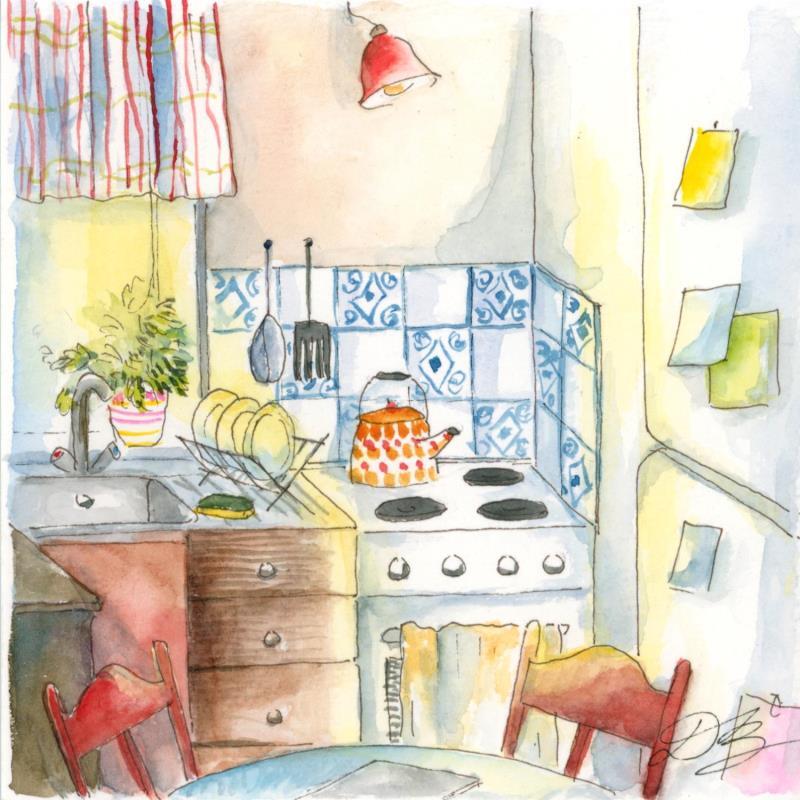 Peinture Cuisine petit matin par Balme Delphine | Tableau Figuratif Scènes de vie Aquarelle