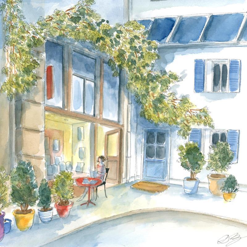 Painting Lecture en terrasse by Balme Delphine | Painting Figurative Life style Watercolor
