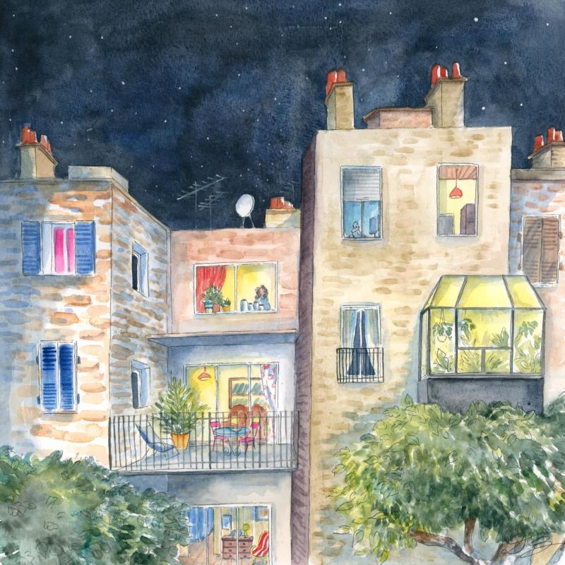 Painting Immeubles by Balme Delphine | Painting Figurative Life style Watercolor