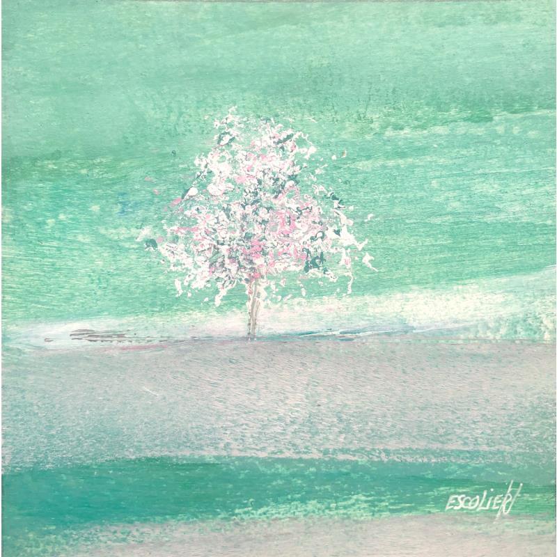 Peinture Sur fond de vert transparent par Escolier Odile | Tableau Figuratif Paysages Nature Minimaliste Acrylique