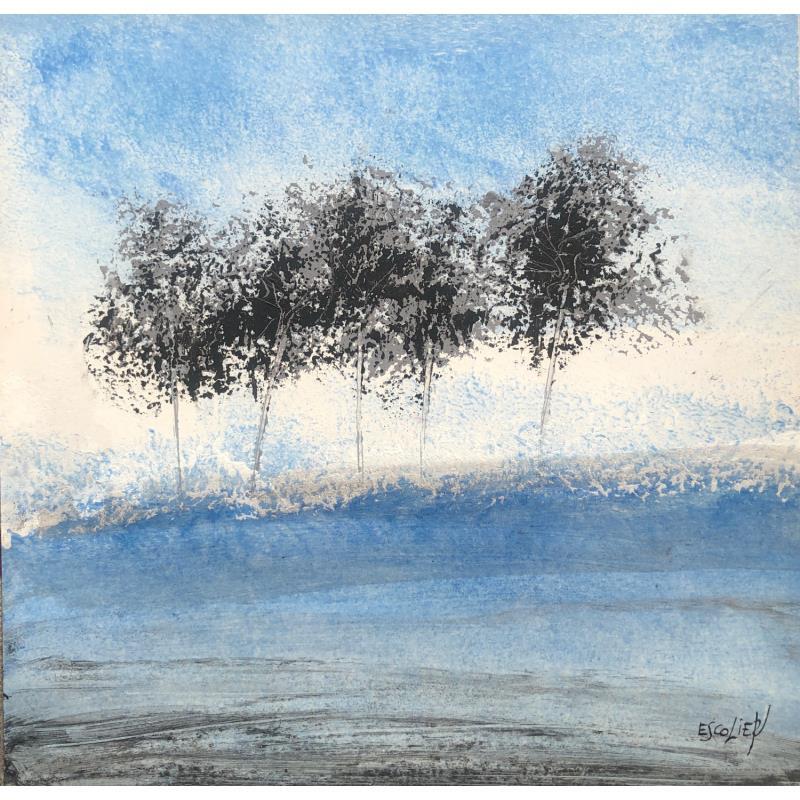 Gemälde La danse des arbres von Escolier Odile | Gemälde Figurativ Landschaften Natur Minimalistisch Acryl