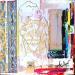 Peinture Milo 2.0 par Sablyne | Tableau Figuratif Scènes de vie Graffiti Bois Carton Acrylique Collage Encre Pastel Textile Feuille d'or Upcycling Papier Pigments